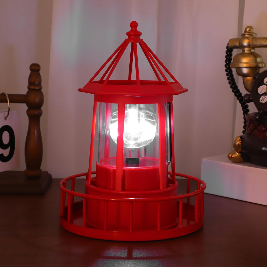 Solar Lighthouse Rotating Beacon Light Red Iron G604540
