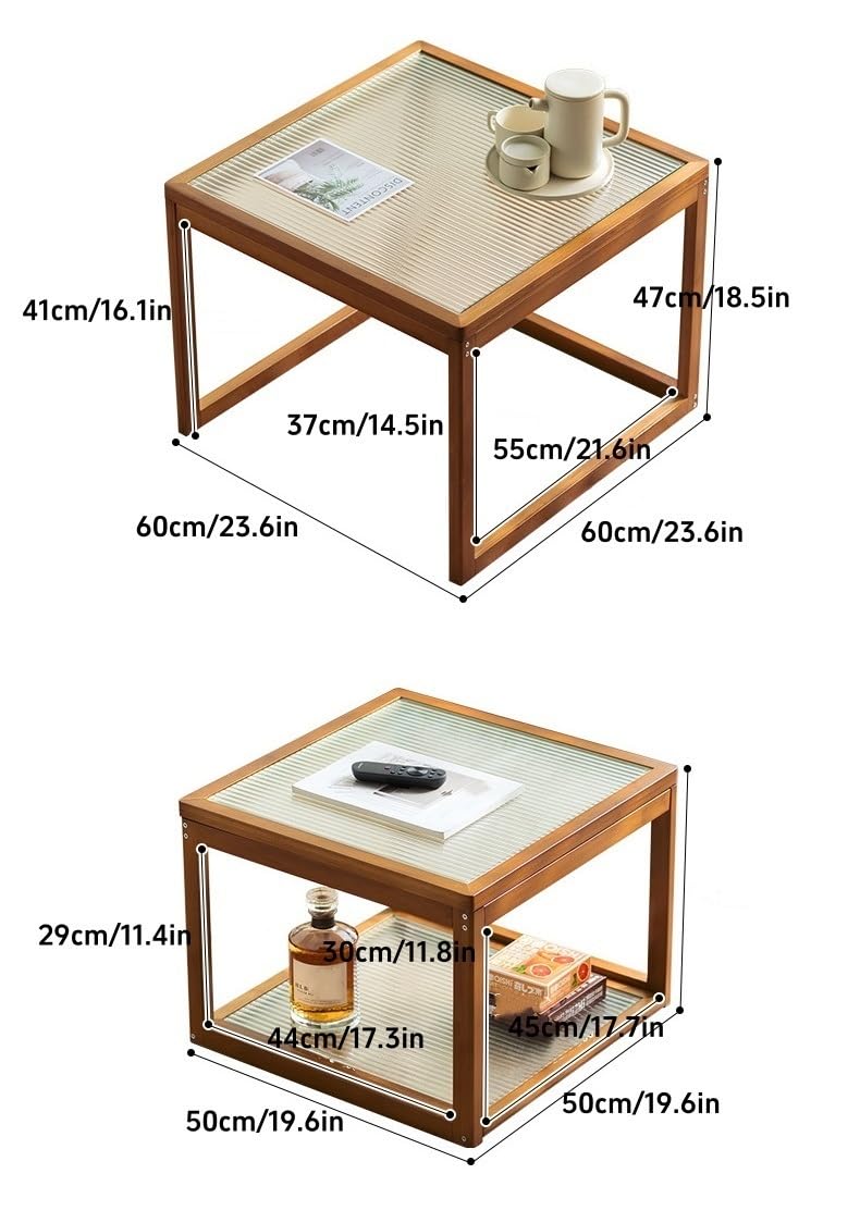 Nesting Coffee Tables Set of 2 Wooden Square Side Table with Tempered Glass Top C10610