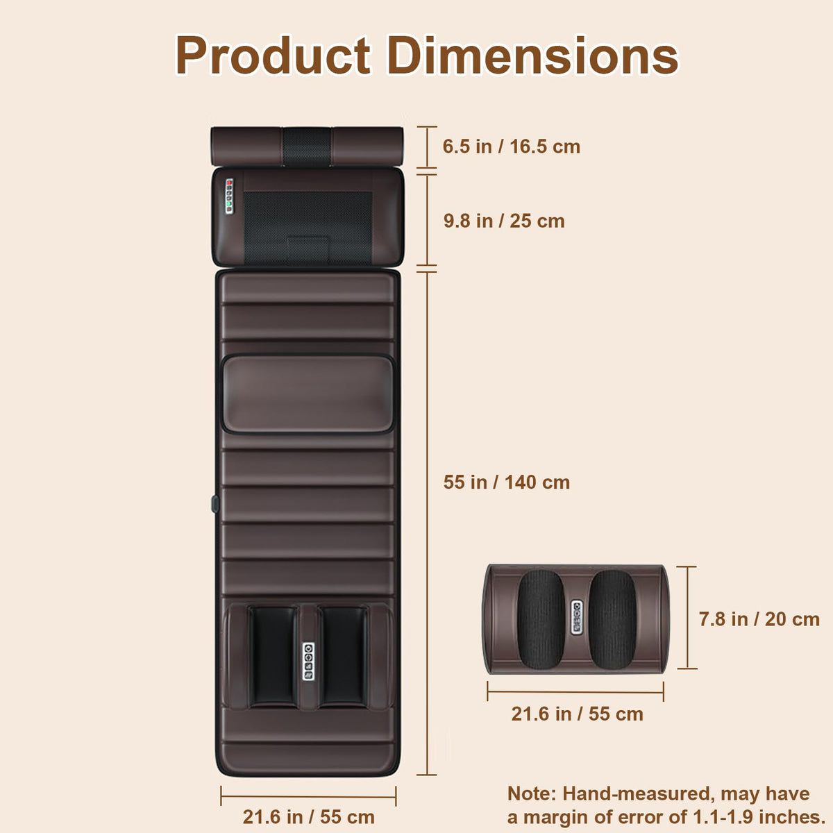 Brown Full Body Heating Massage Mat with Detachable Neck and Leg Massagers Z653322