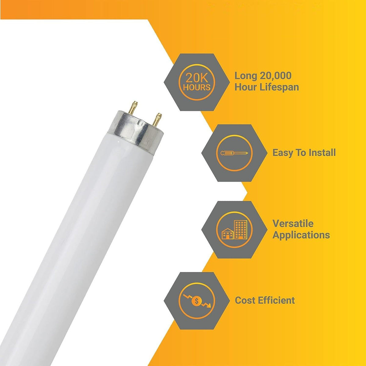 24 Inch T8 Fluorescent Tube Light Bulb 17W 3500K Neutral White G13 Base Pack of 30 G59134