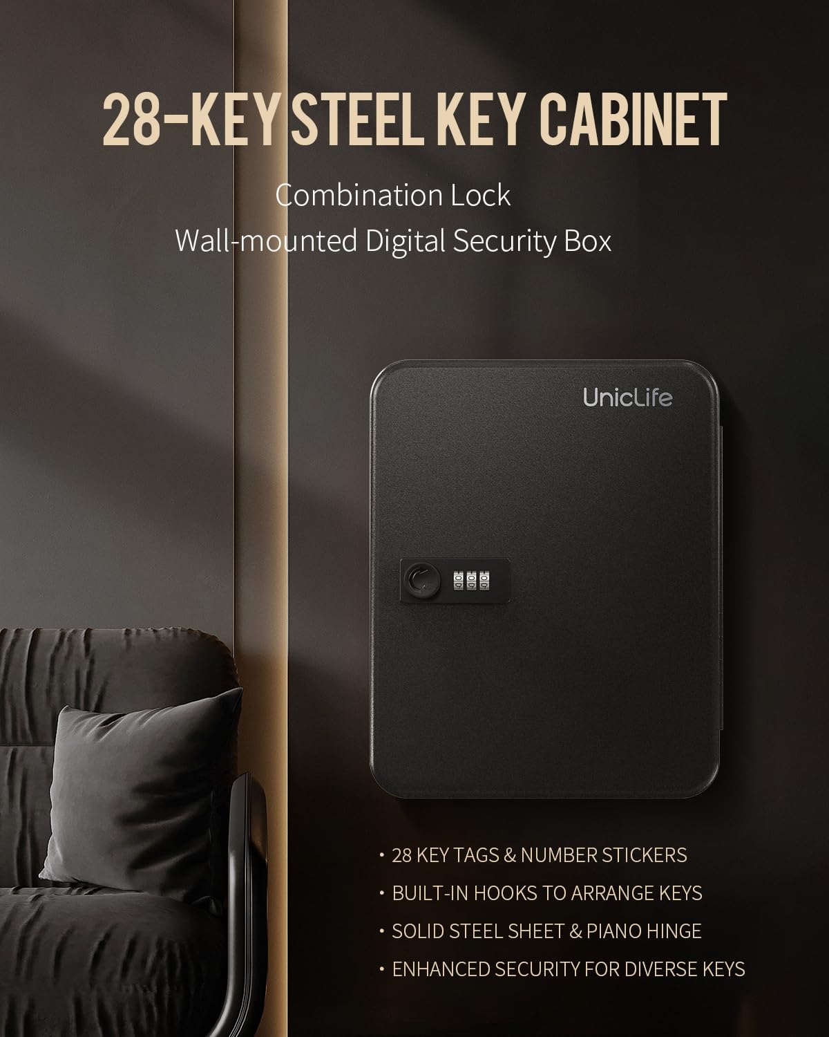 Black Steel Key Cabinet with Combination Lock B914