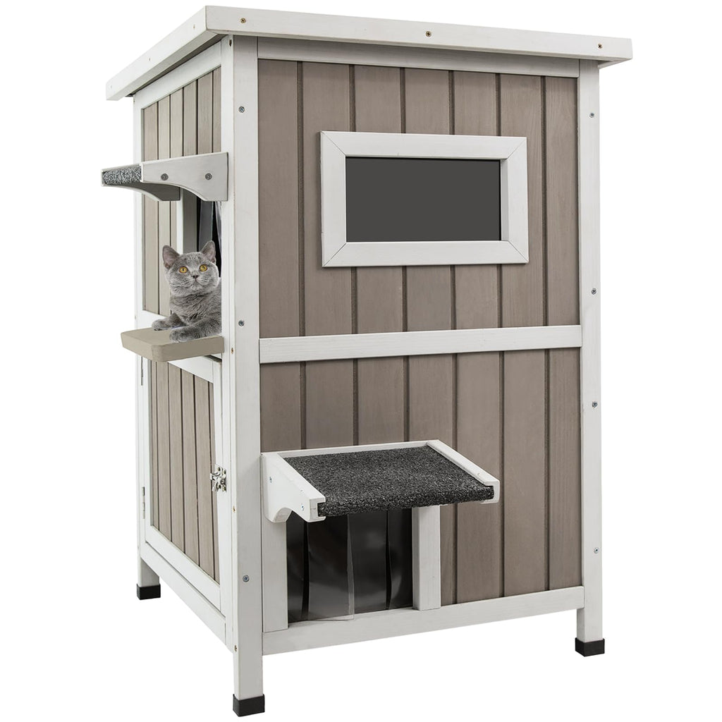 2 Story Weatherproof Wooden Outdoor Cat House R438211