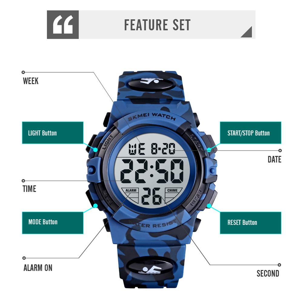 Camouflage Pu Strap Digital Display Waterproof Watch M8549