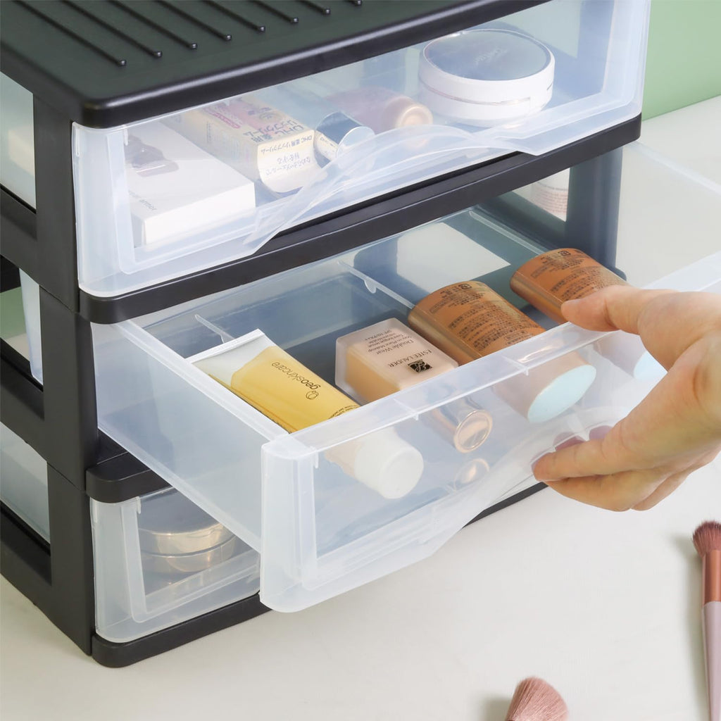 Medium 3 Drawer Black Plastic Stacking Storage Drawers F10738