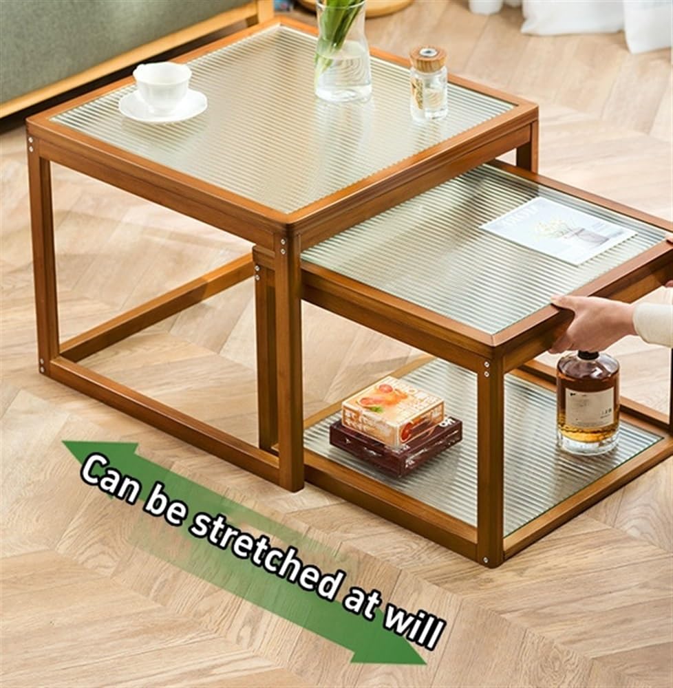 Nesting Coffee Tables Set of 2 Wooden Square Side Table with Tempered Glass Top C10610