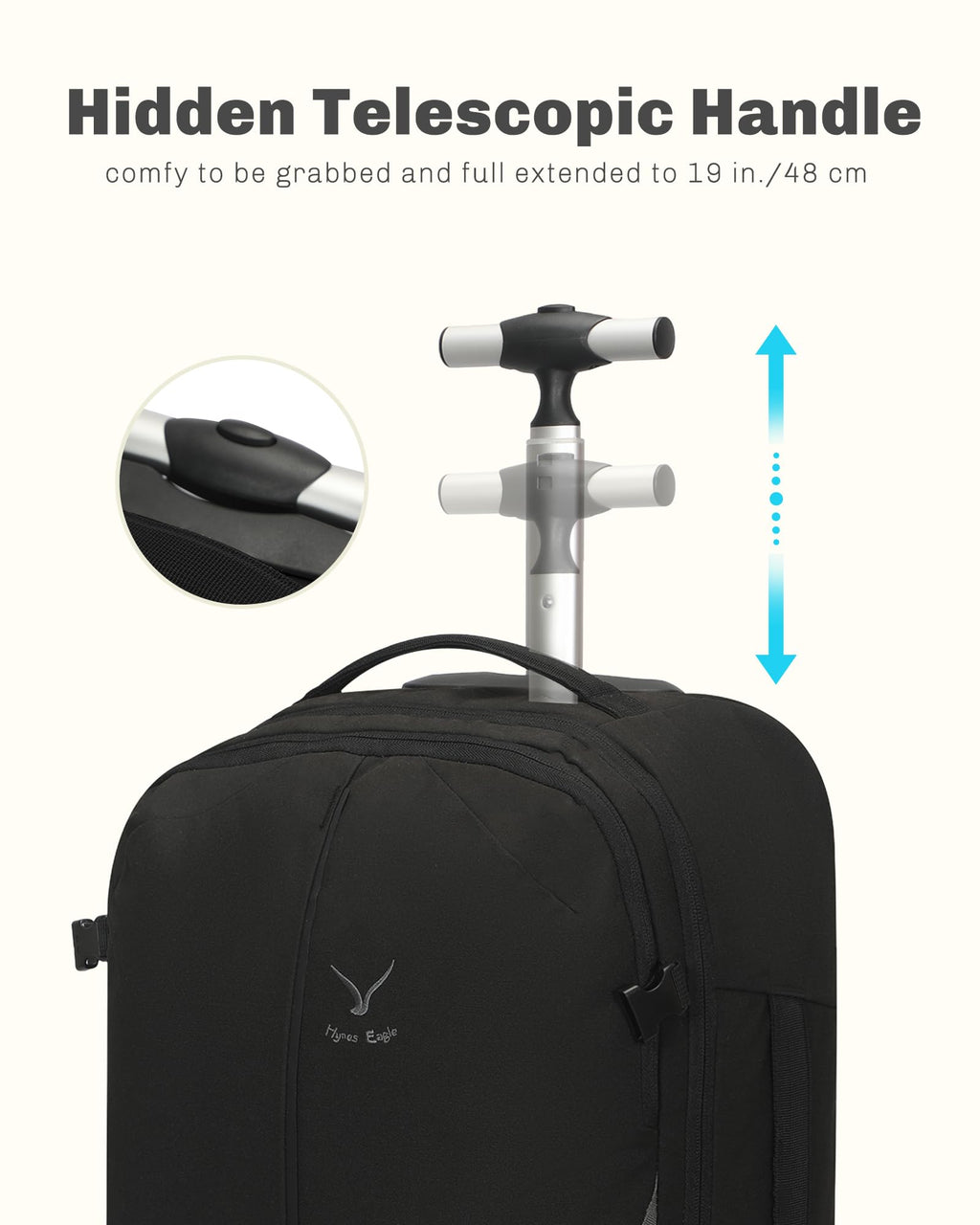 Rolling Backpack with Wheels 43L 17 inches Laptop Jet Black 6PC Packing Cubes U62580
