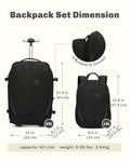 Rolling Backpack with Wheels 43L 17 inches Laptop Jet Black 6PC Packing Cubes U62580