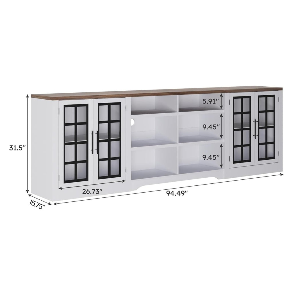 White Black TV Stand with 2 Cabinets and 3-Tier Shelves E837