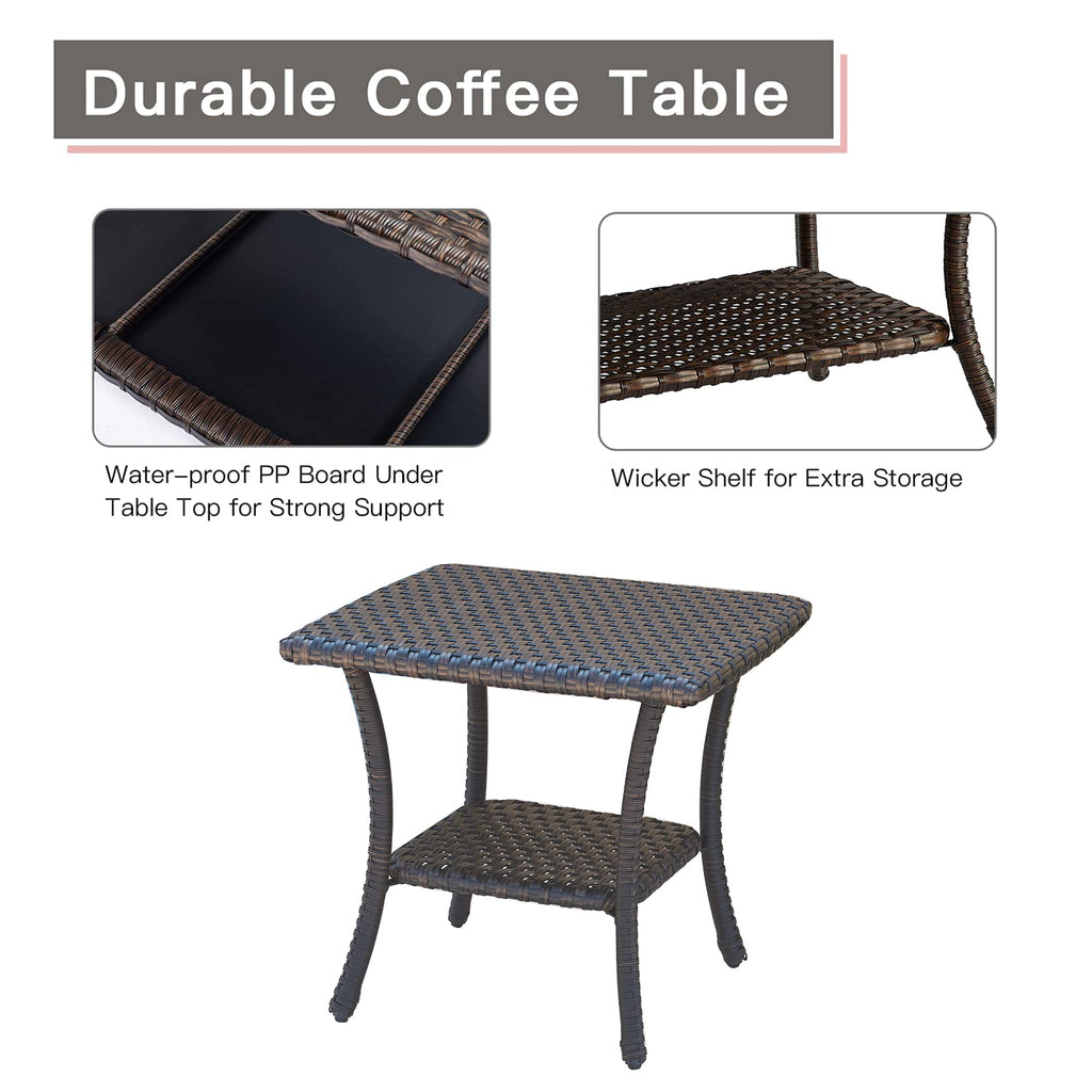 Brown Wicker Rattan 2-Tier Outdoor Coffee Table U30513