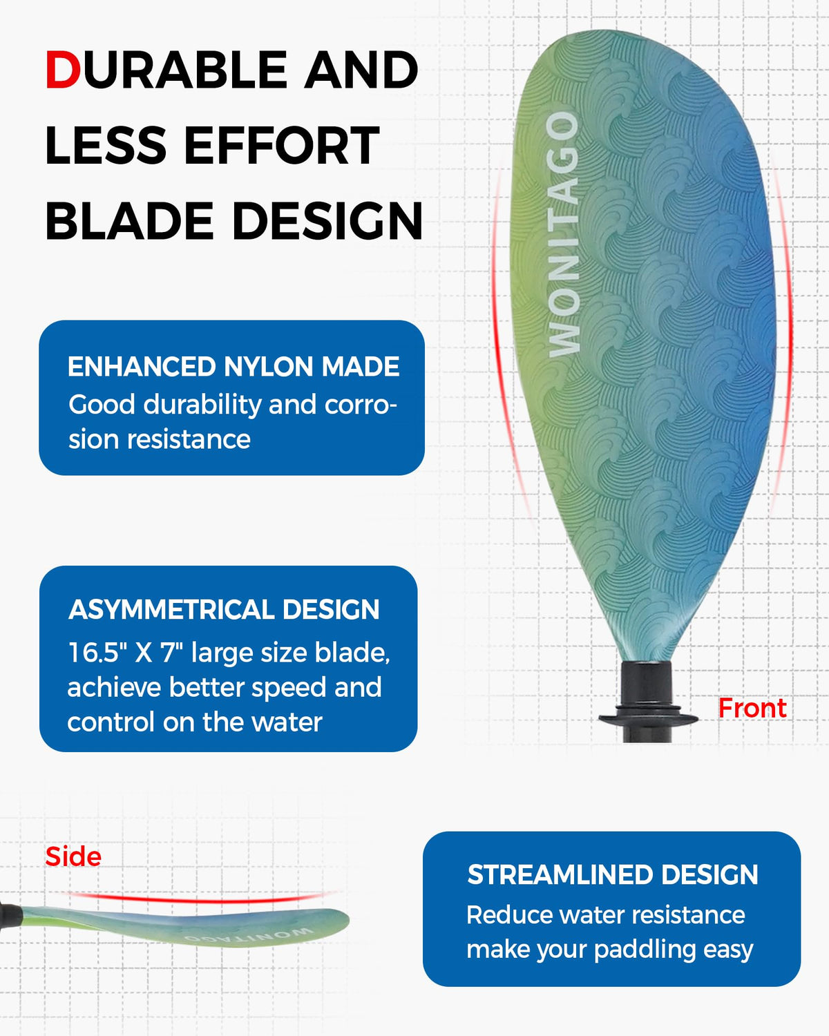 Adjustable Fiberglass Shaft Nylon Blade Kayak Paddle Q49206