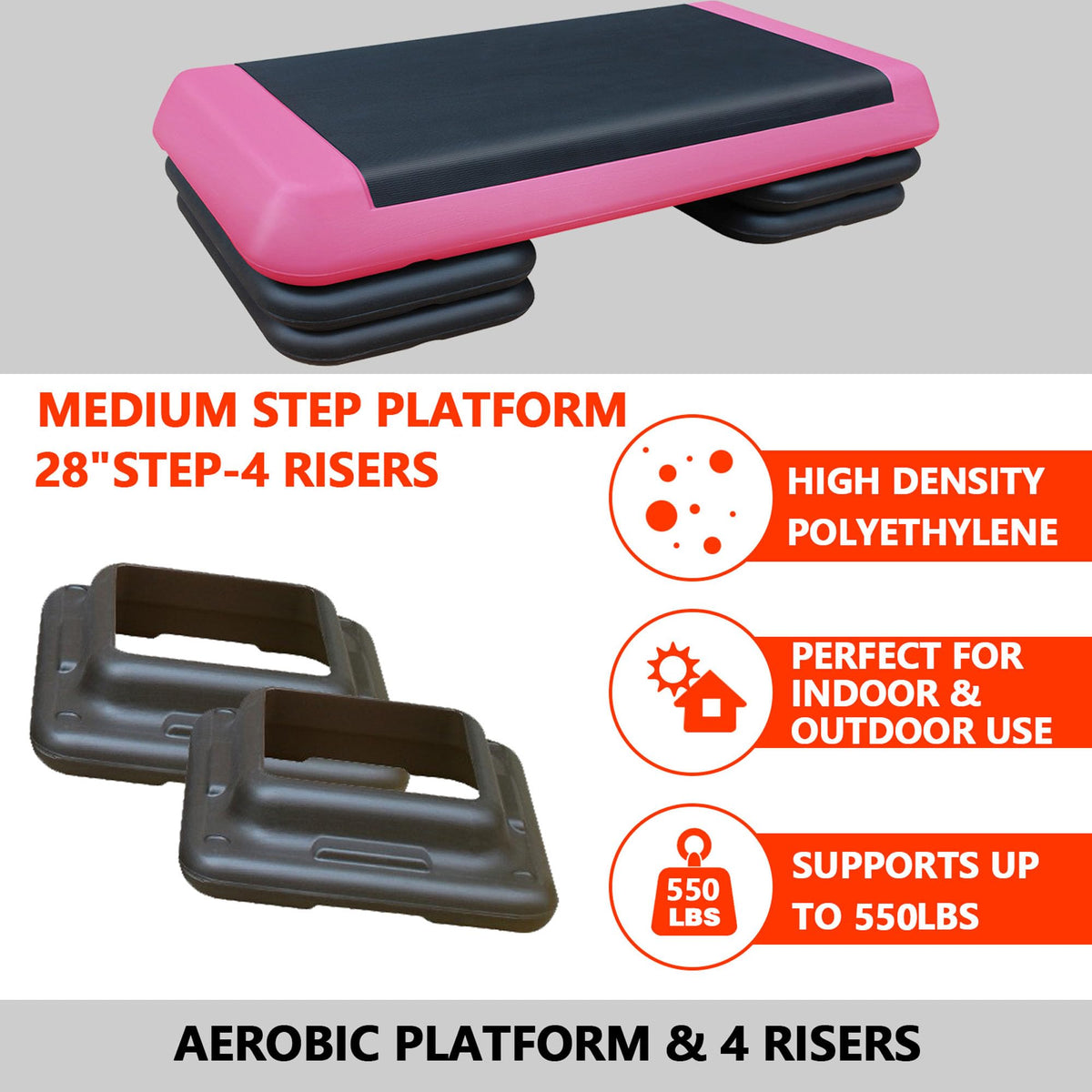 43" Adjustable Aerobic Step Platform with 4 Risers, 550 LBS Capacity Z52088