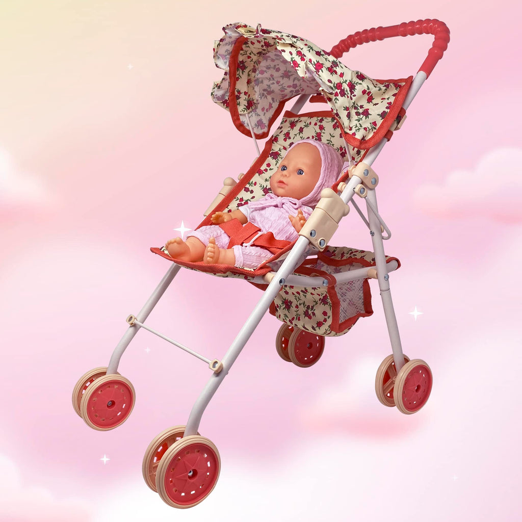 Baby Doll Stroller with Storage Basket, Foldable Frame, Canopy, Seatbelt Z4092