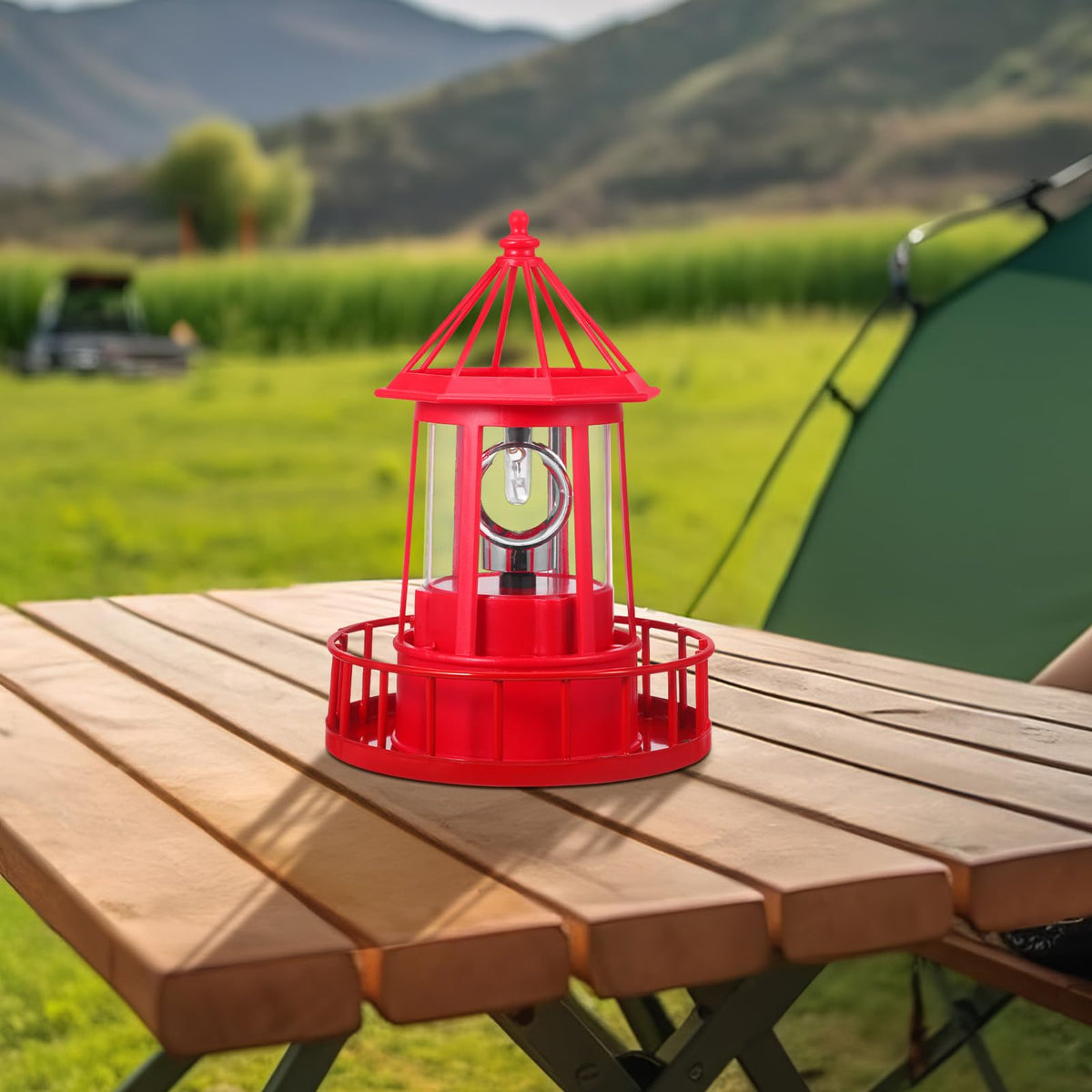 Solar Lighthouse Rotating Beacon Light Red Iron G604540