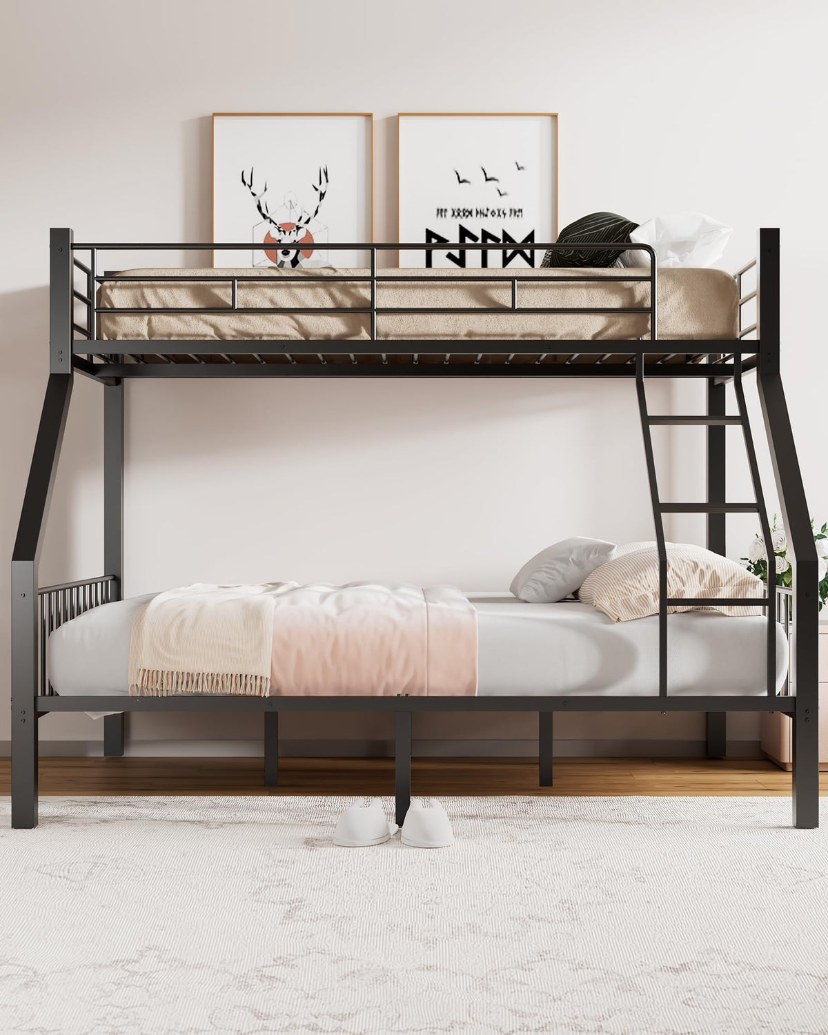 Twin XL Over Queen Bunk Bed with Ladder and Guardrails X94183