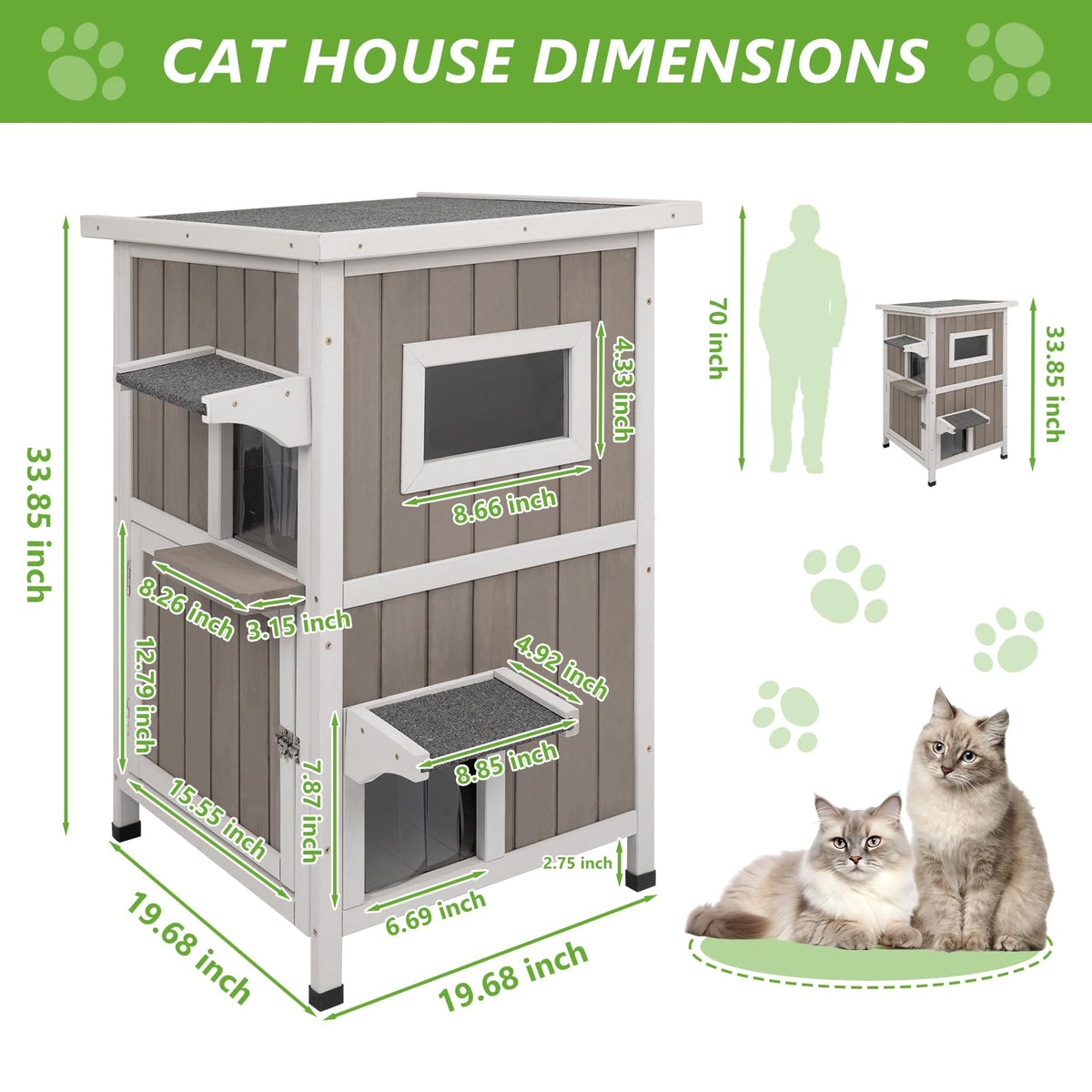 2 Story Weatherproof Wooden Outdoor Cat House R438211