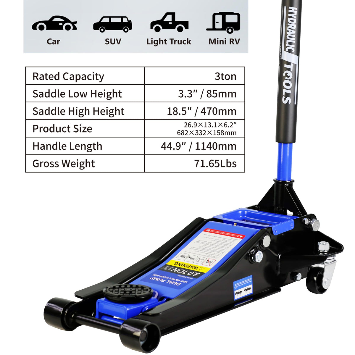 3 Ton Low Profile Steel Hydraulic Floor Jack L2813