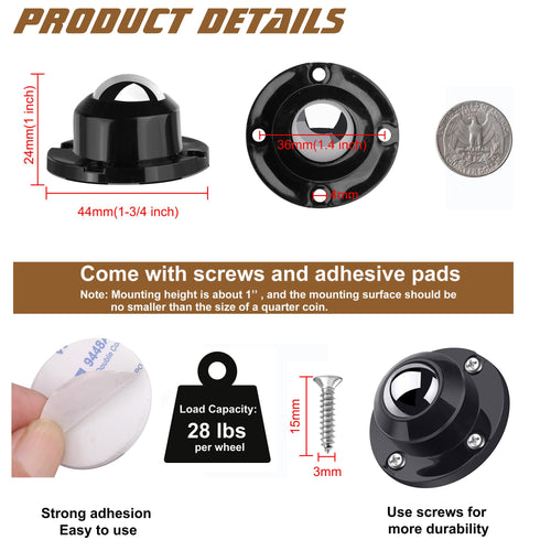 1 Inch Self Adhesive Caster Wheels, 8 Pack C861