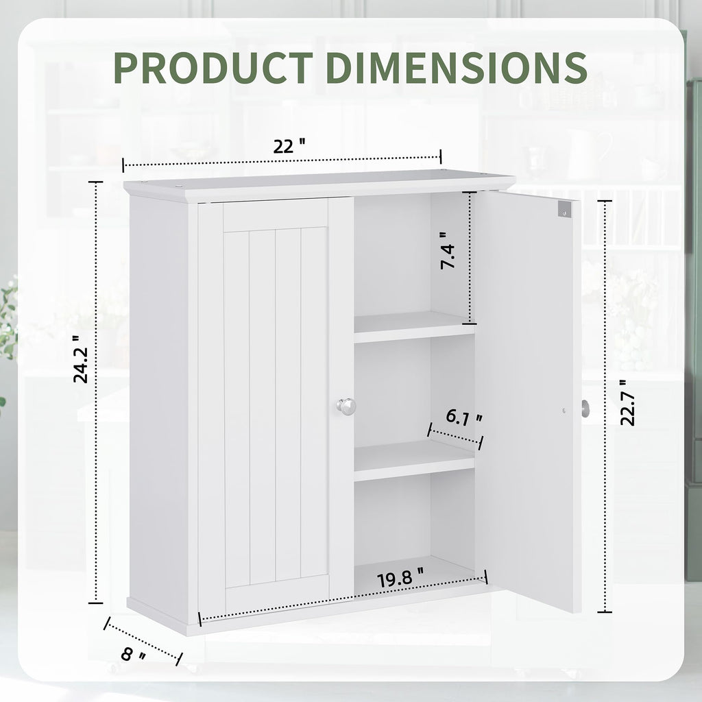White Wall Mount Bathroom Cabinet with 2 Doors S97715