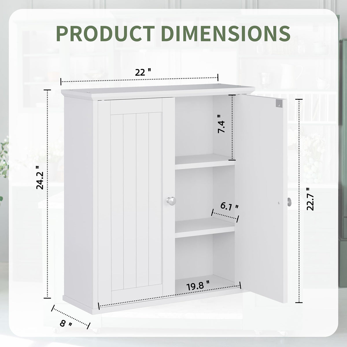 White Wall Mount Bathroom Cabinet with 2 Doors S97715