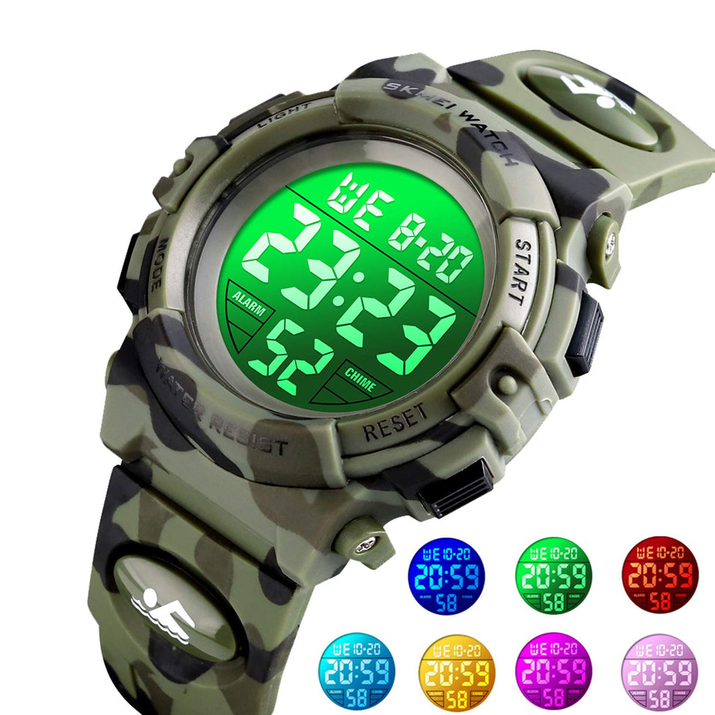 Camouflage Pu Strap Digital Display Waterproof Watch M8549