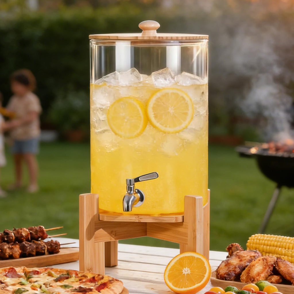 2.2 Gallon Glass Drink Dispenser with Wood Stand J510300