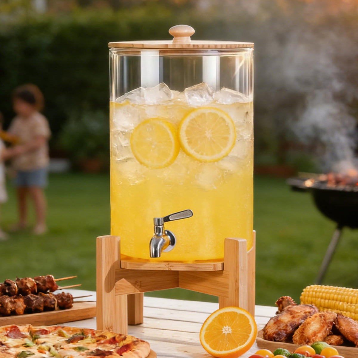 2.2 Gallon Glass Drink Dispenser with Wood Stand J510300