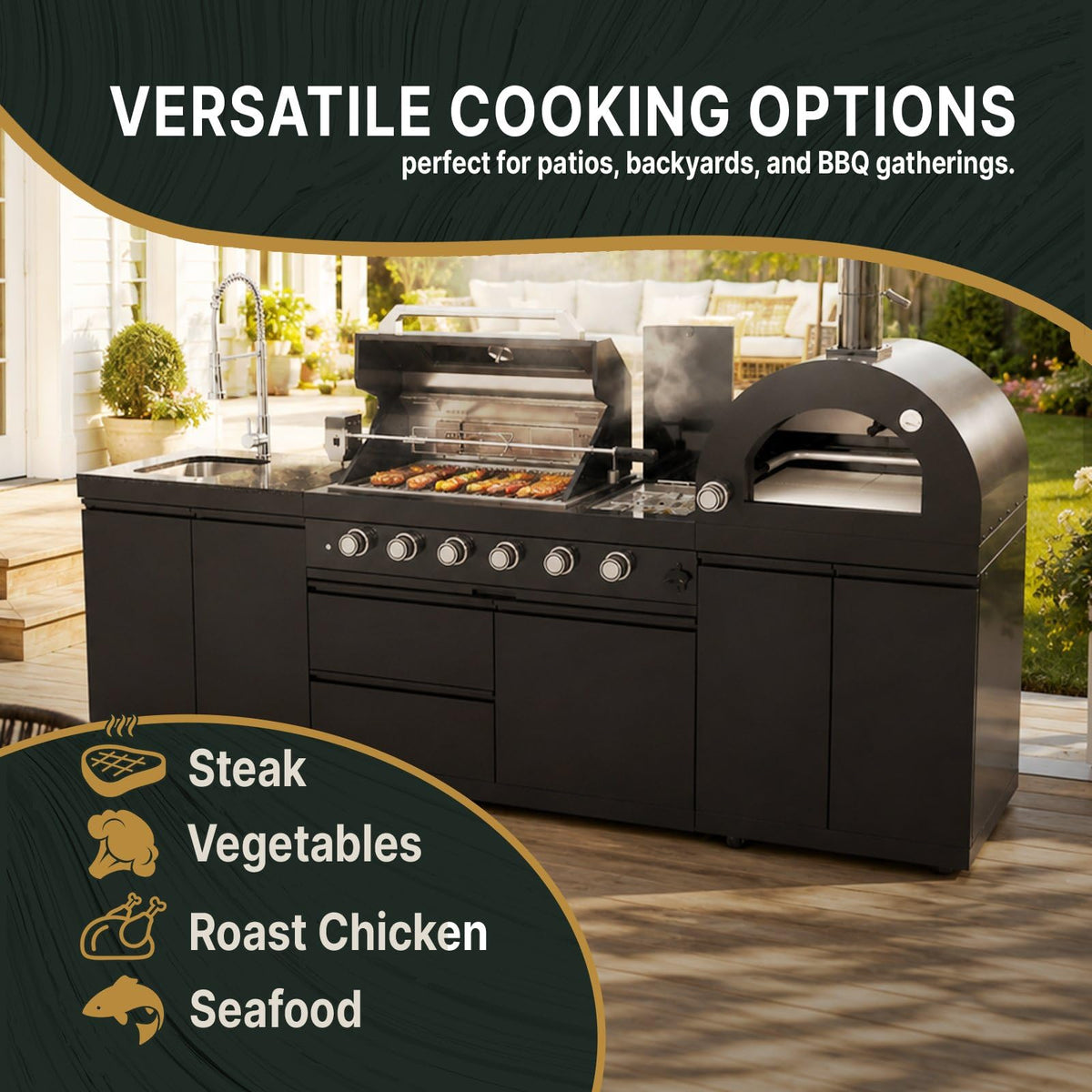 106" Propane BBQ Grill with Pizza Oven A87748