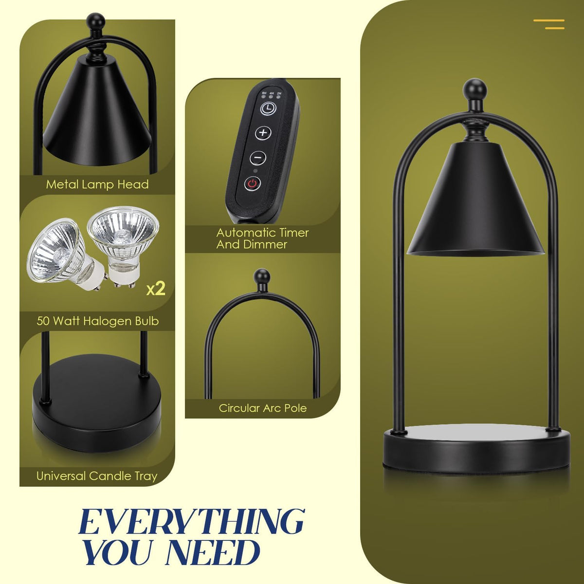 Black Candle Warmer Lamp with Timer S847862