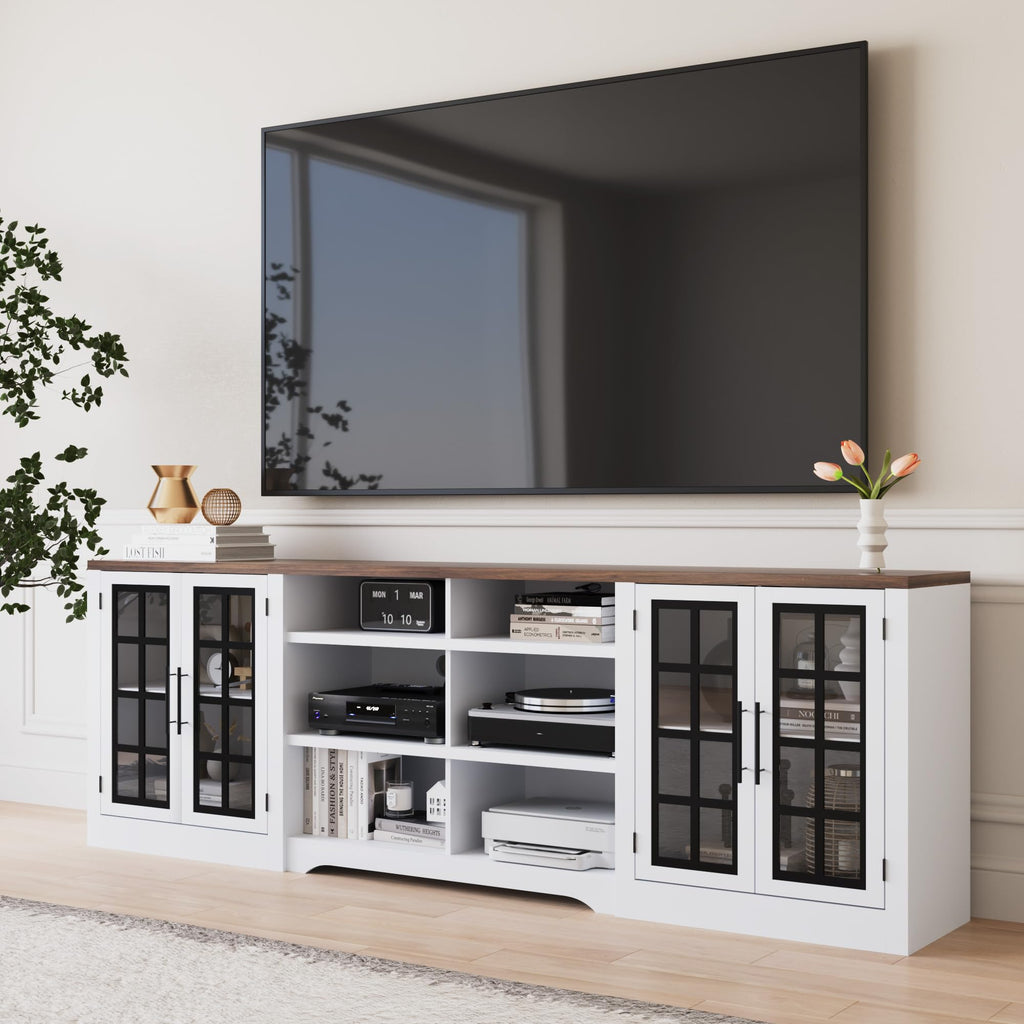 White Black TV Stand with 2 Cabinets and 3-Tier Shelves E837