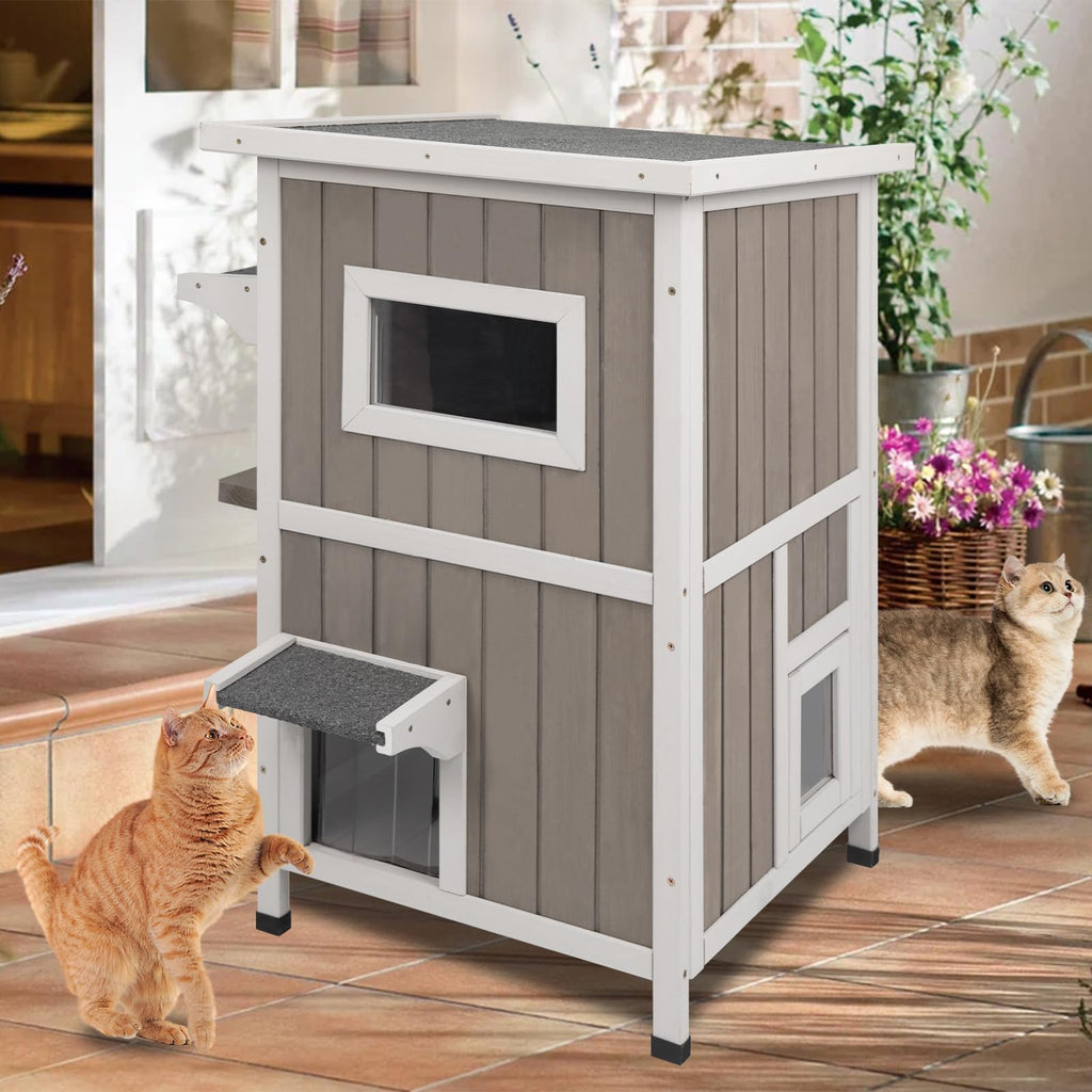 2 Story Weatherproof Wooden Outdoor Cat House R438211