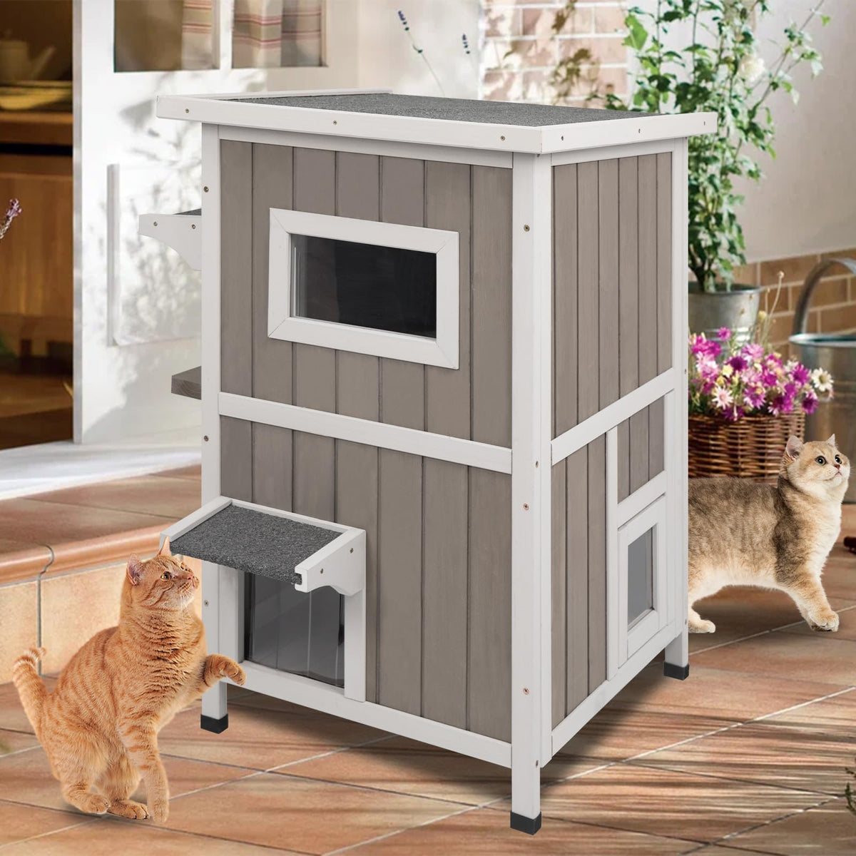 2 Story Weatherproof Wooden Outdoor Cat House R438211