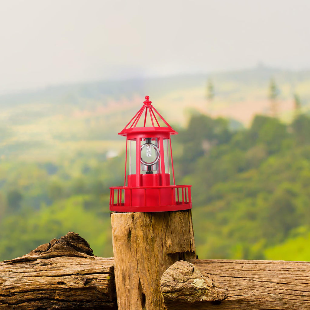 Solar Lighthouse Rotating Beacon Light Red Iron G604540