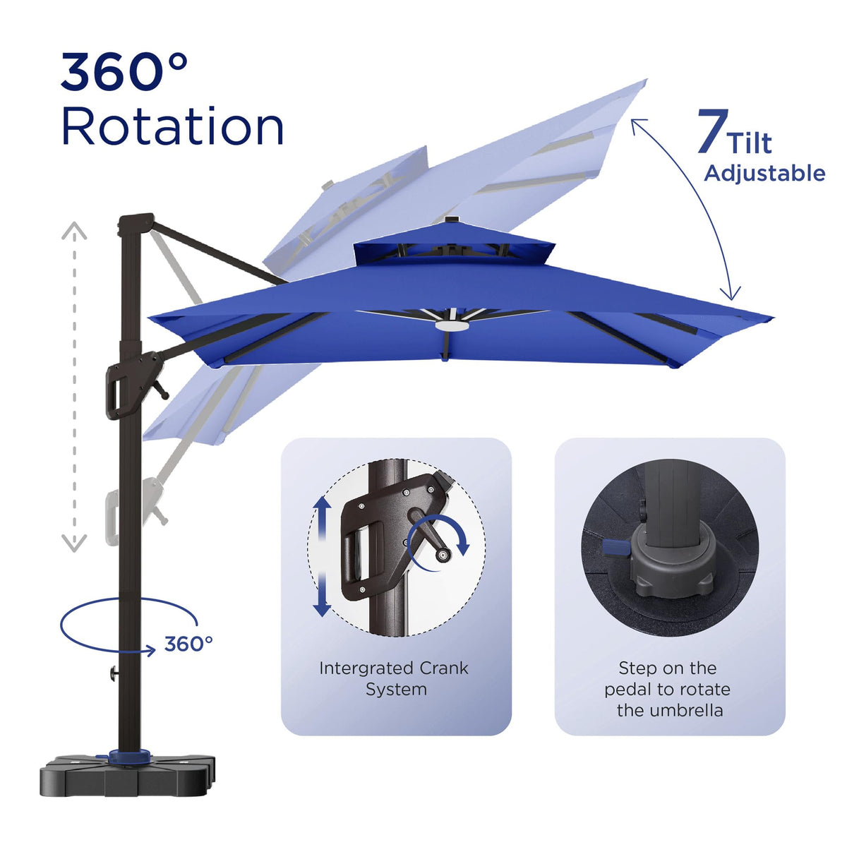 10' X 13' Patio Cantilever Umbrella with Base and LED Lights U41219