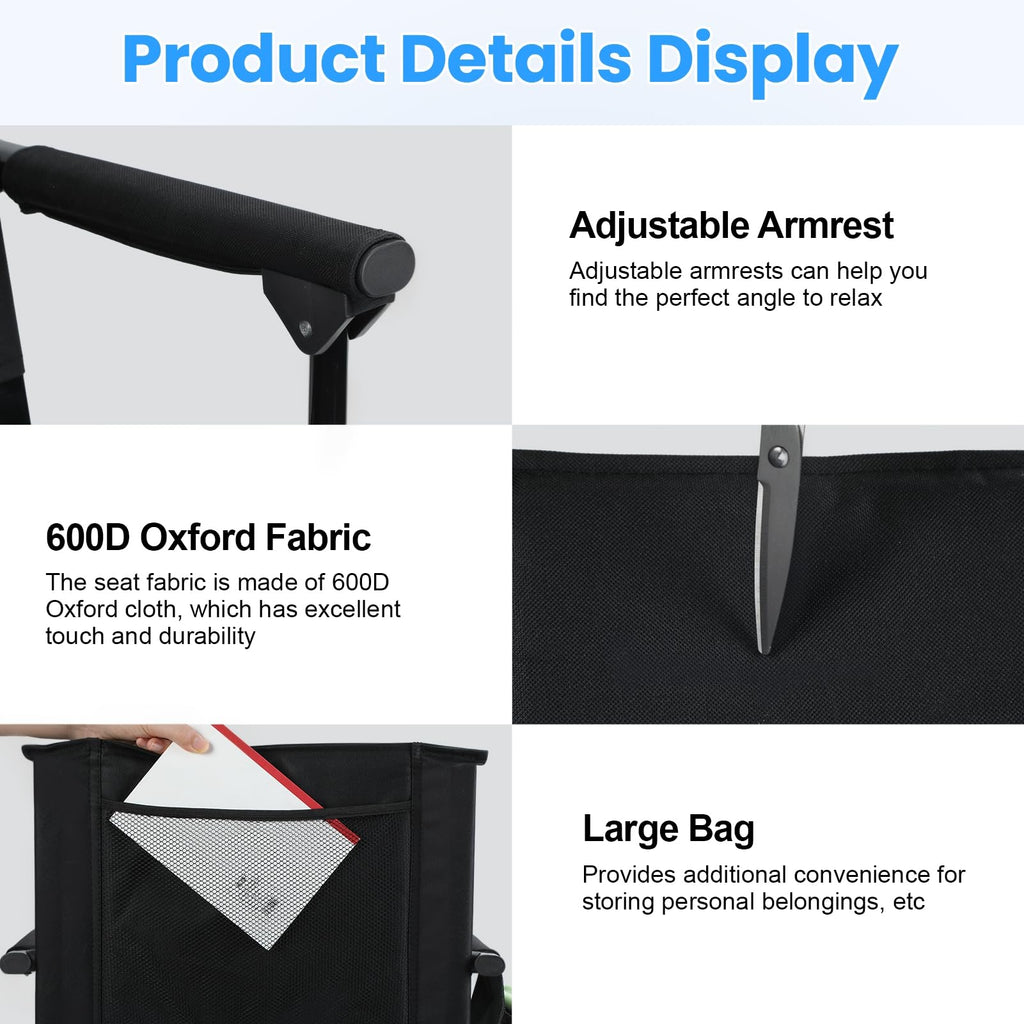 2 Pcs Folding Stadium Seat with Back Support and Cup Holder Black P71389