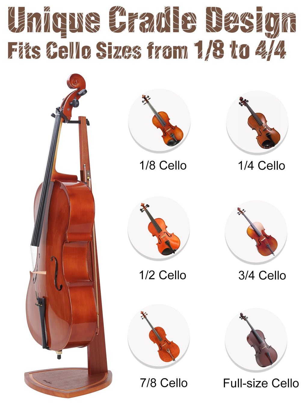 Mahogany Wood Cello Stand with Bow Holder V780