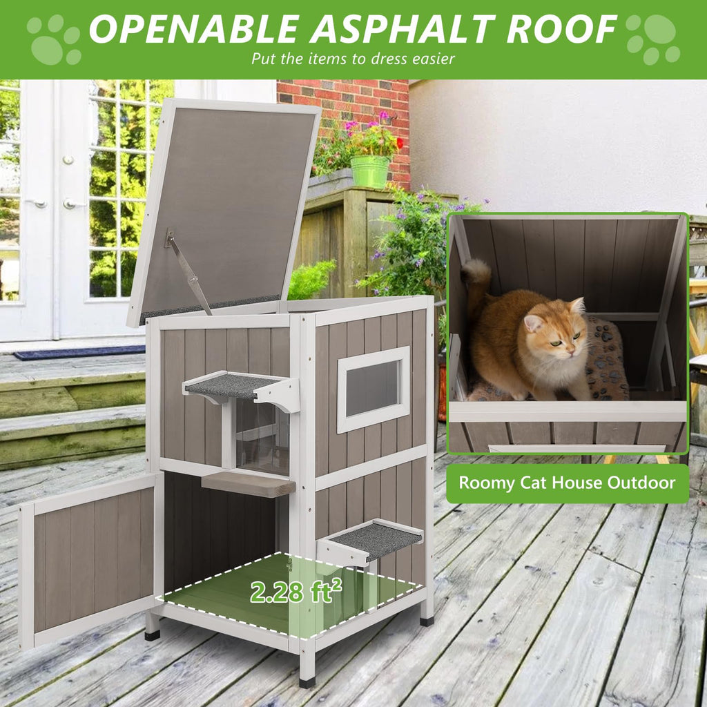 2 Story Weatherproof Wooden Outdoor Cat House R438211