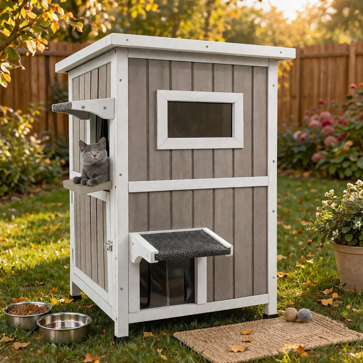 2 Story Weatherproof Wooden Outdoor Cat House R438211