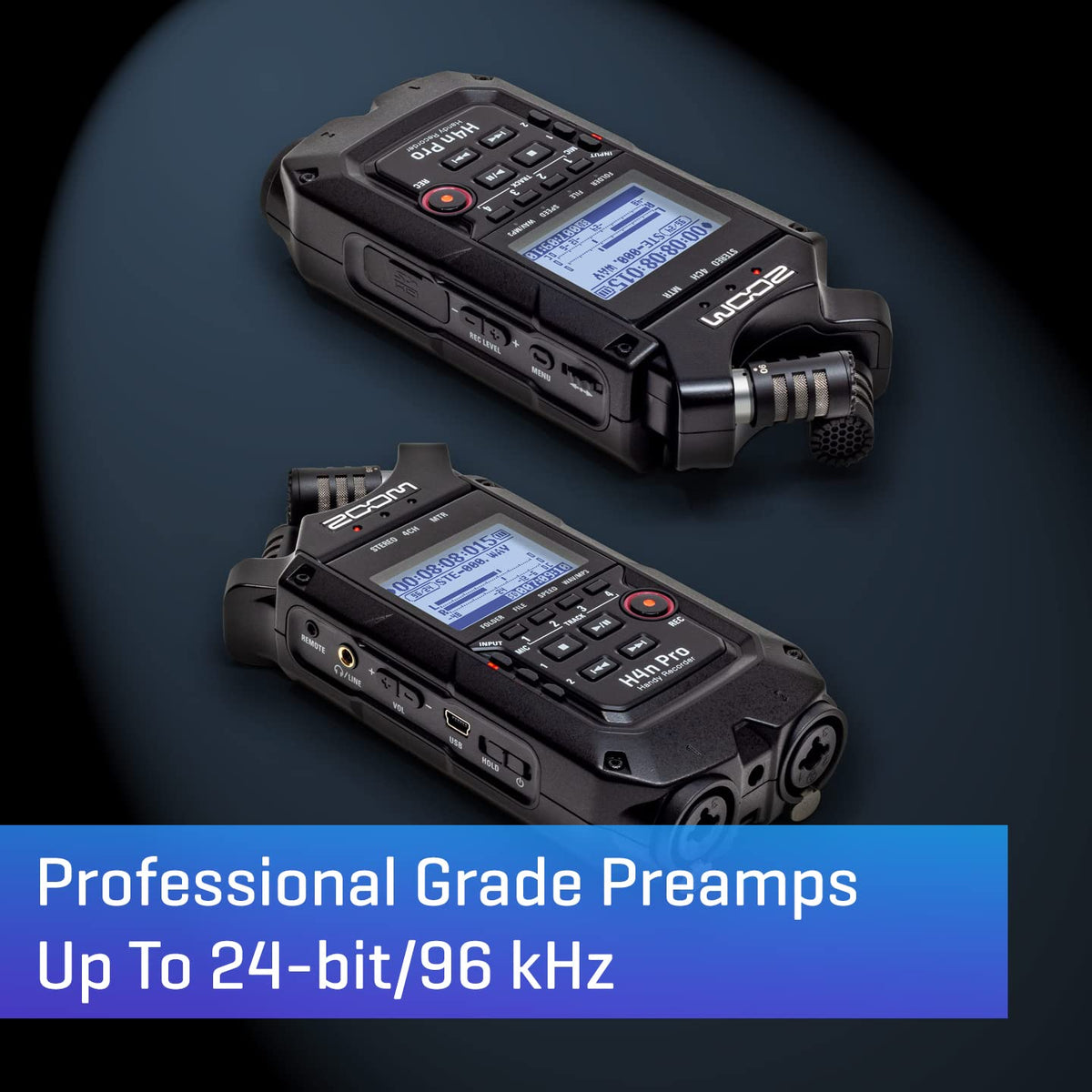 4-Track Portable Recorder, All Black, Stereo Microphones, 2 XLR/ ¼“ Combo Inputs, Battery Powered U1880