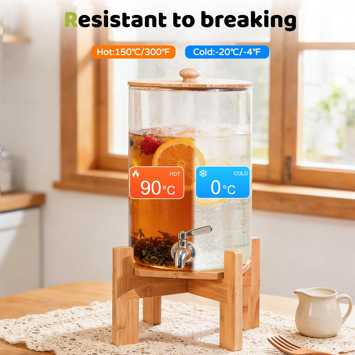 2.2 Gallon Glass Drink Dispenser with Wood Stand J510300