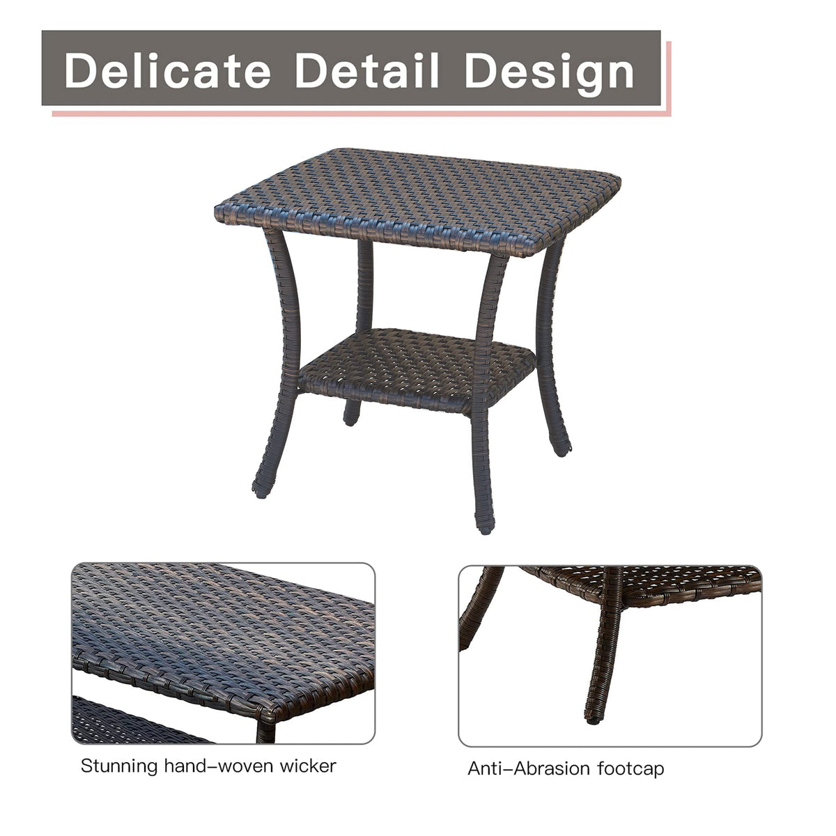 Brown Wicker Rattan 2-Tier Outdoor Coffee Table U30513