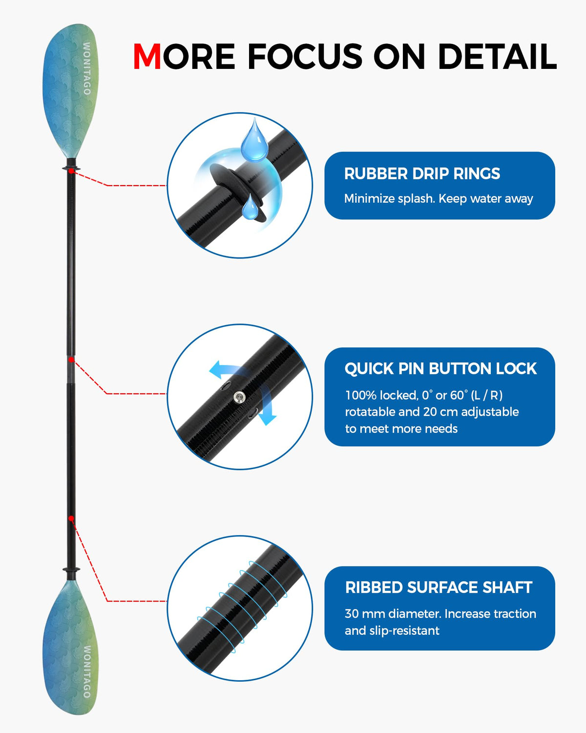 Adjustable Fiberglass Shaft Nylon Blade Kayak Paddle Q49206