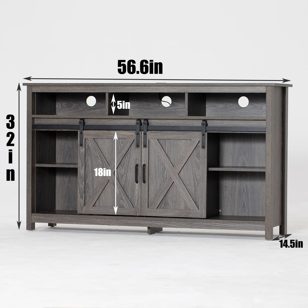 Wash Grey Wooden TV Stand with Sliding Barn Door M252645