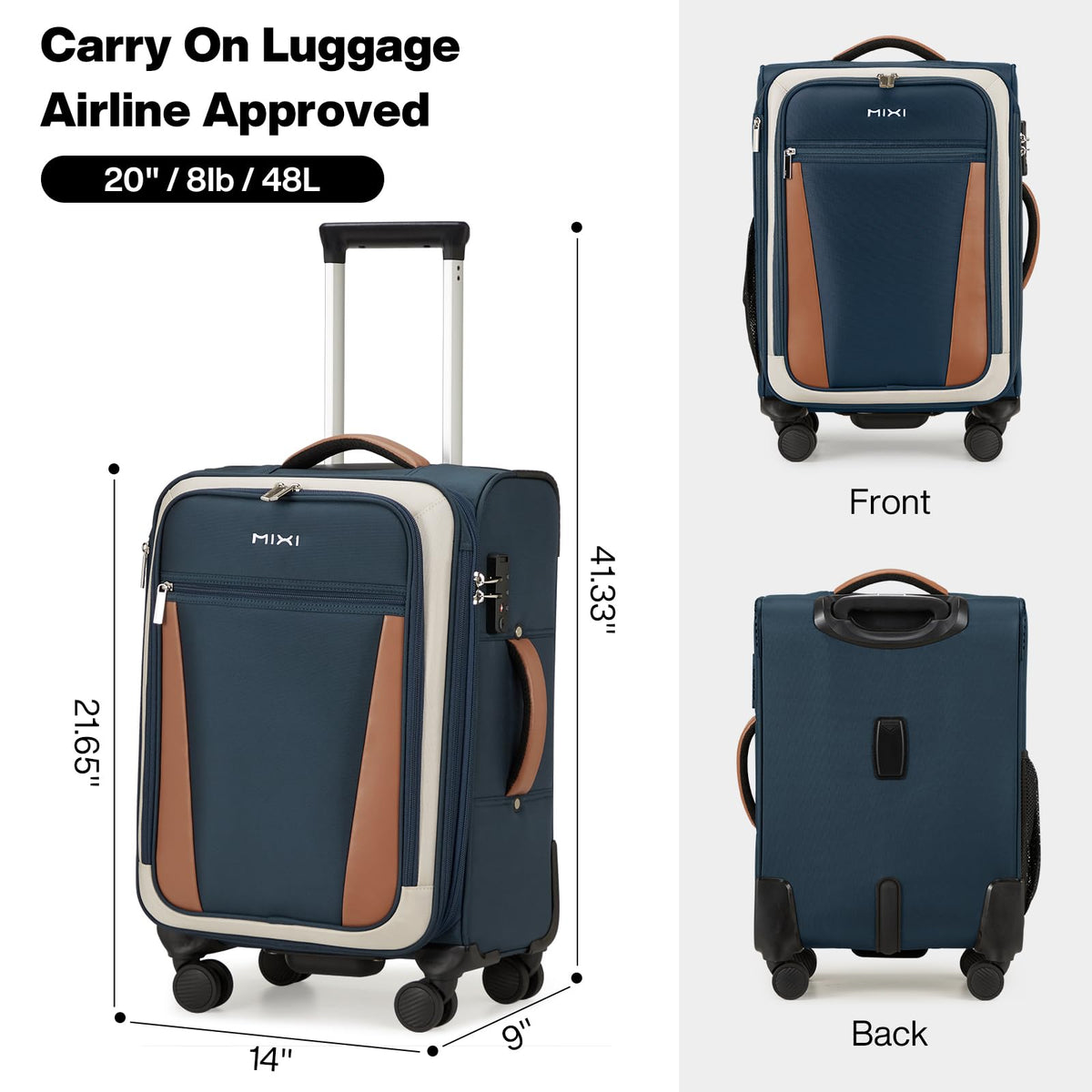 20 Inch Expandable Softside Carry On Luggage with Front Pocket P243