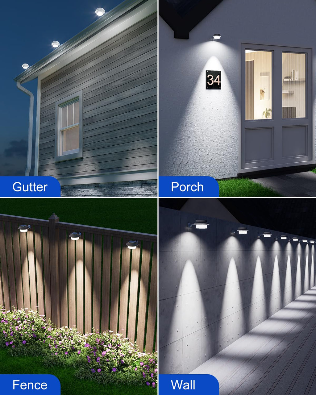 8 Pack Cool White Solar Powered Gutter Mounted Lights X377