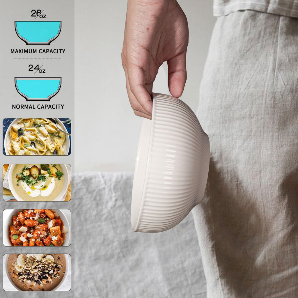 White 26 oz Ceramic Soup Bowls Set of 4 T1507