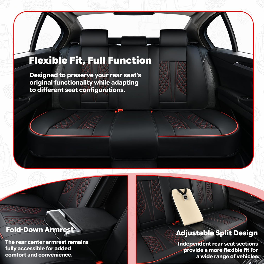 Black and Red Leather Car Seat Cover Set with Lumbar Support L1976