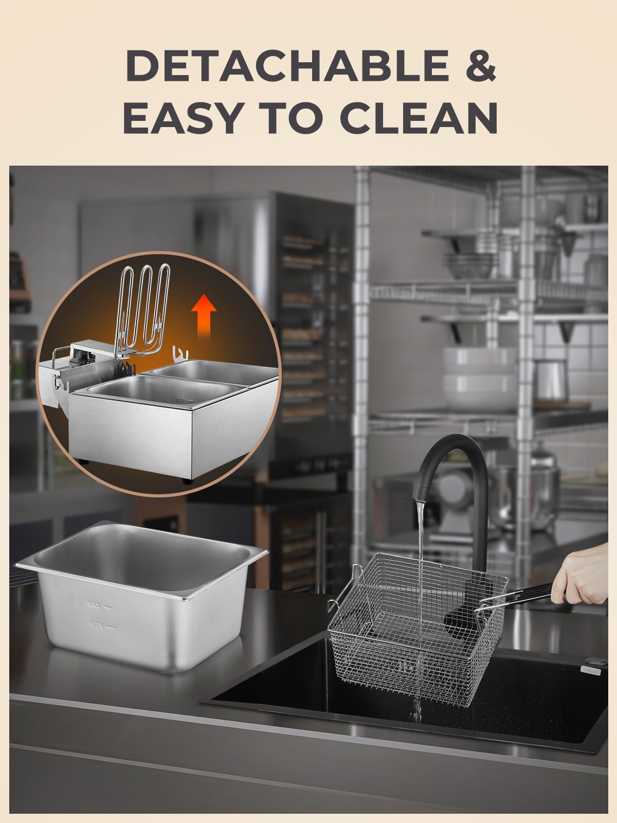 3400W 20.7QT Stainless Steel Electric Deep Fryer with 2 Removable Baskets C4543