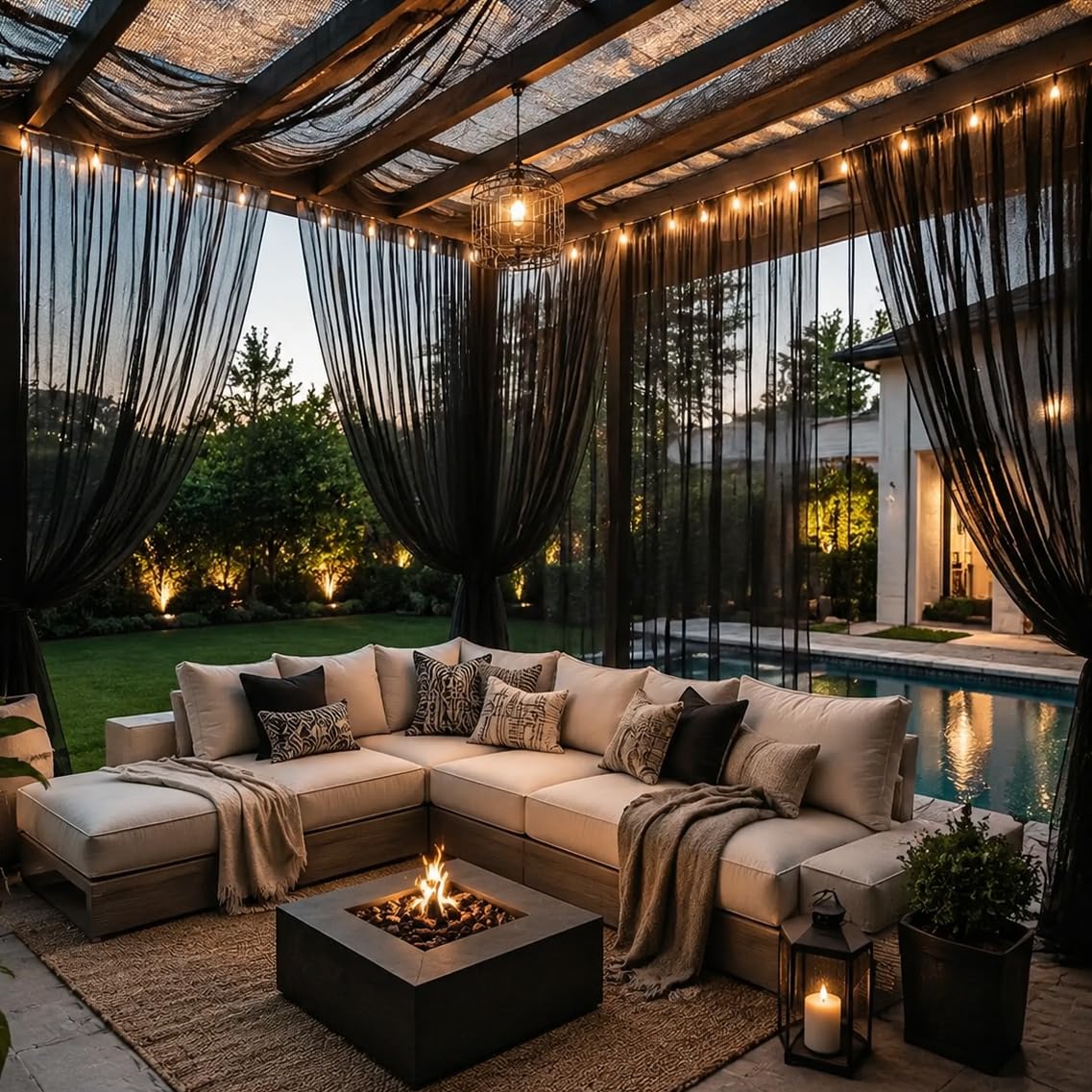 Black Mesh Mosquito Netting Curtains, 2 Panels K58645