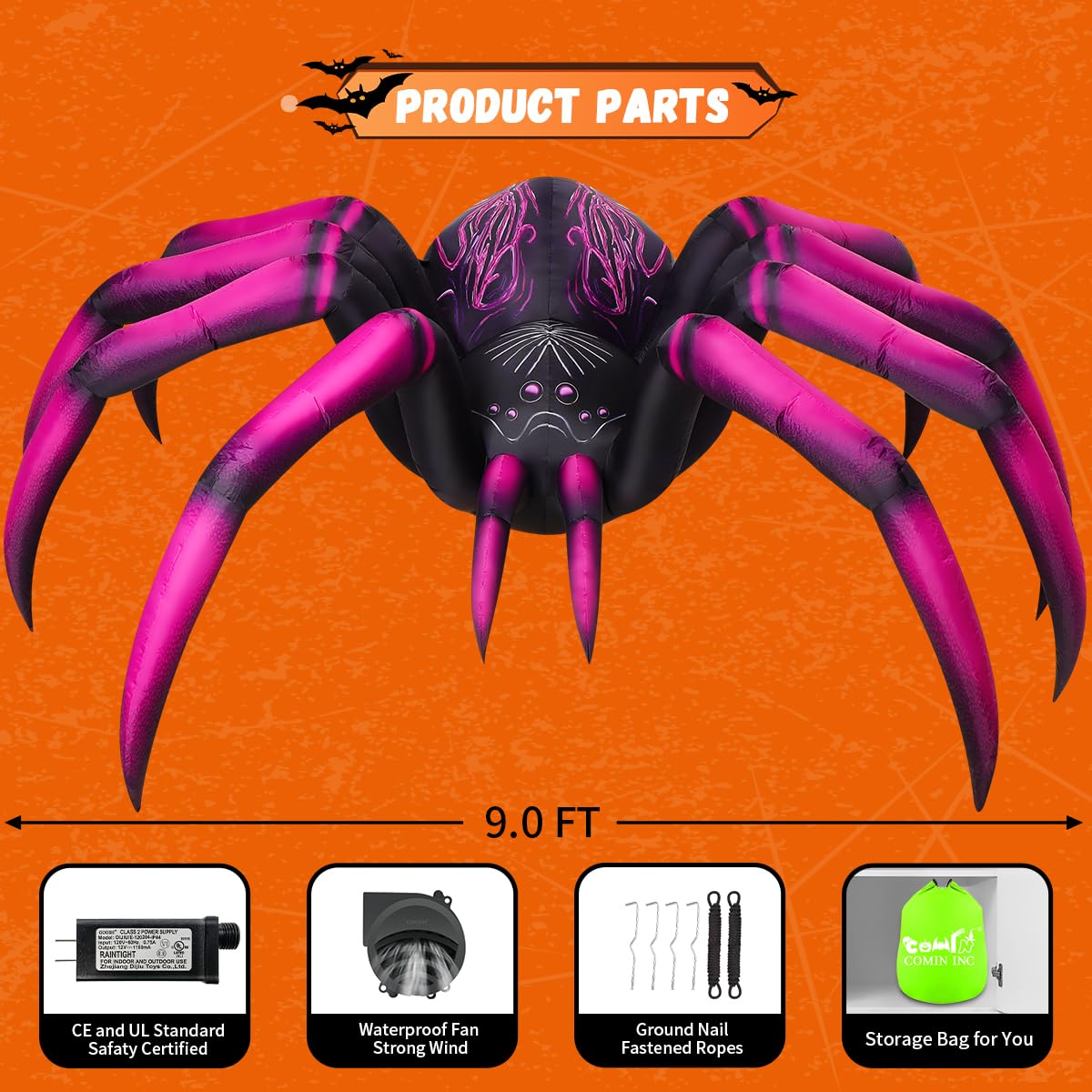 9 FT Halloween Inflatables with Built-in LEDs F96801