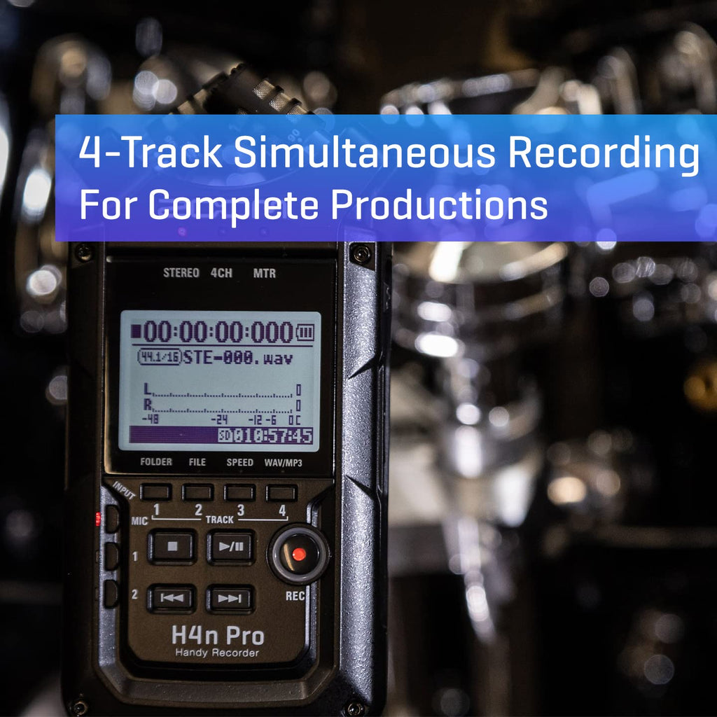 4-Track Portable Recorder, All Black, Stereo Microphones, 2 XLR/ ¼“ Combo Inputs, Battery Powered U1880